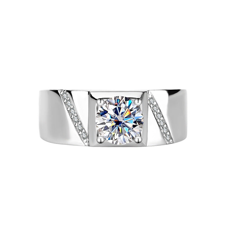 S925Pure Silver Psychic Moissanite Men's Ring Moissanite Ring Simple and Elegant Men's Ring Wedding Ring TikTok Kuaishou Live Streaming