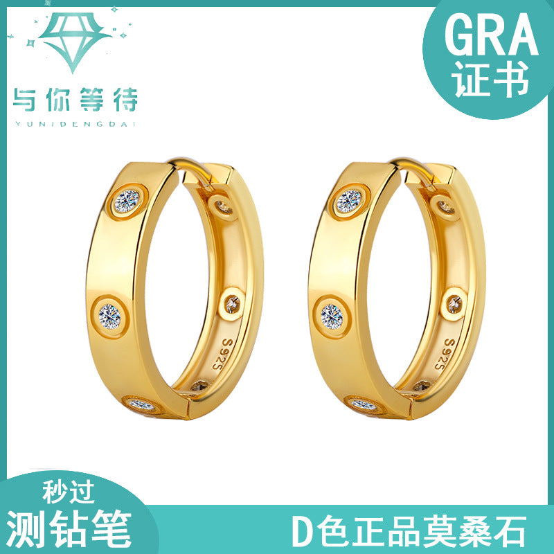 Hot Sale S925Silver Simple6Fashionable High-End Moissanite Earrings for Women Full Diamond Moissanite Ear Jewelry Factory Wholesale