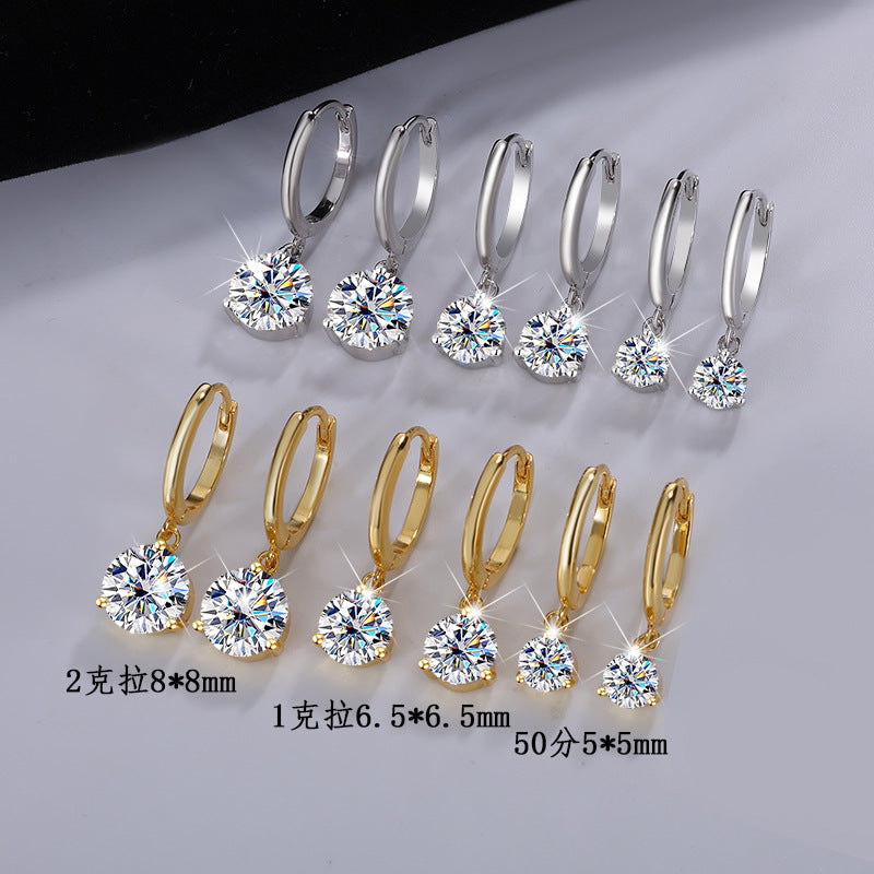 Best seller in europe and america S925Sterling Silver Three-Claw Earrings Moissanite Fashion Simple Earrings Moissanite Studs Factory Wholesale