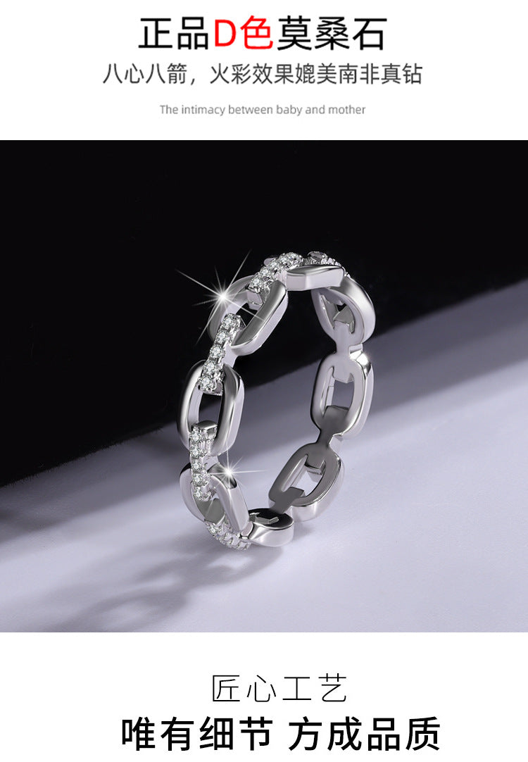 Cross-Border Europe and America s925Sterling Silver Moissanite Ring for Women, Diamond-Studded Index Finger Ring, Elegant Internet Celebrity Style ins Wholesale Silver Rings