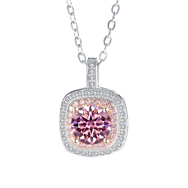 Exclusive for cross-border S925Sterling Silver Square Pendant Necklace for Women with Micro Pave Moissanite Diamond Pendant Clavicle Chain Wholesale for Live Streaming