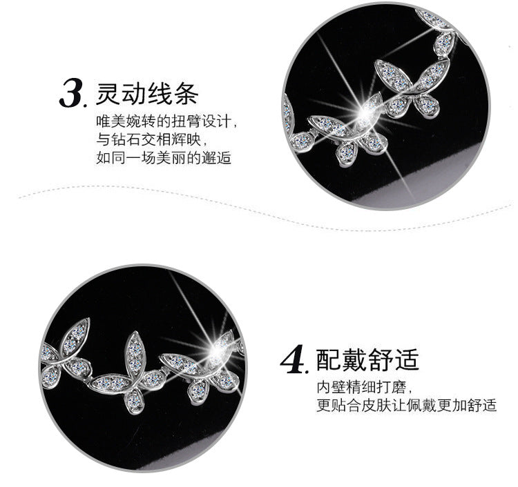 Cross-border hot selling S925Sterling Silver Butterfly Clover Full Diamond Moissanite Necklace for Women Collarbone Chain Clover Sweater Chain