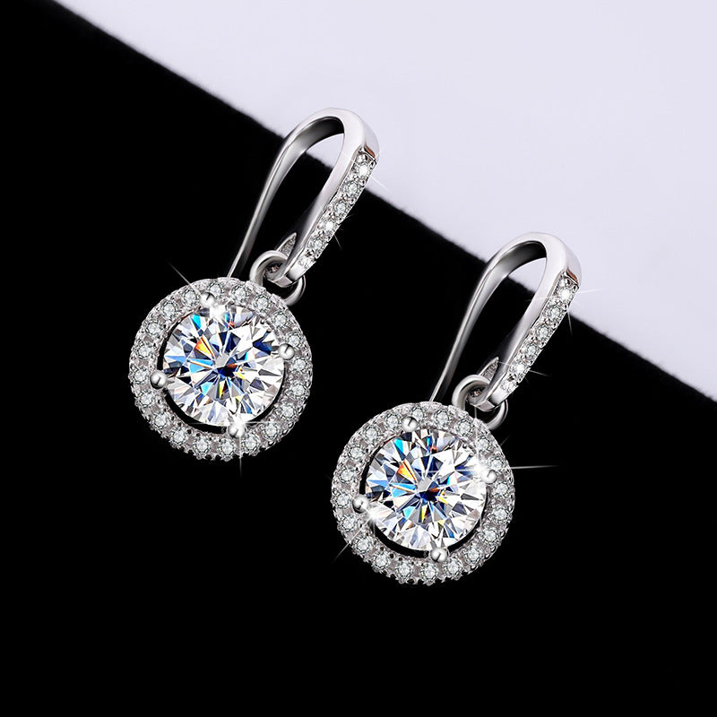 Cross-Border S925Silver Moissanite Luxury Round Stone Silver Ear Hook Source Factory Accessories Jewelry Wholesale Live Handmade