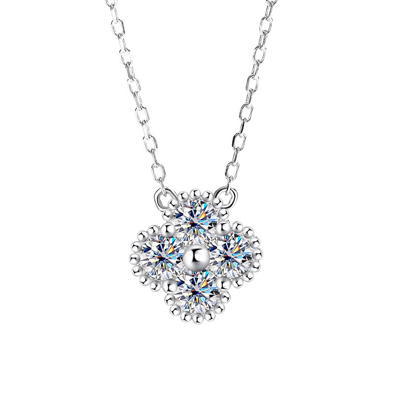 Xiaohongshu Hot Sale S925Sterling Silver Four-Leaf Clover Women's Necklace Moissanite Diamond Pendant Simple Luxury Versatile Collarbone Chain