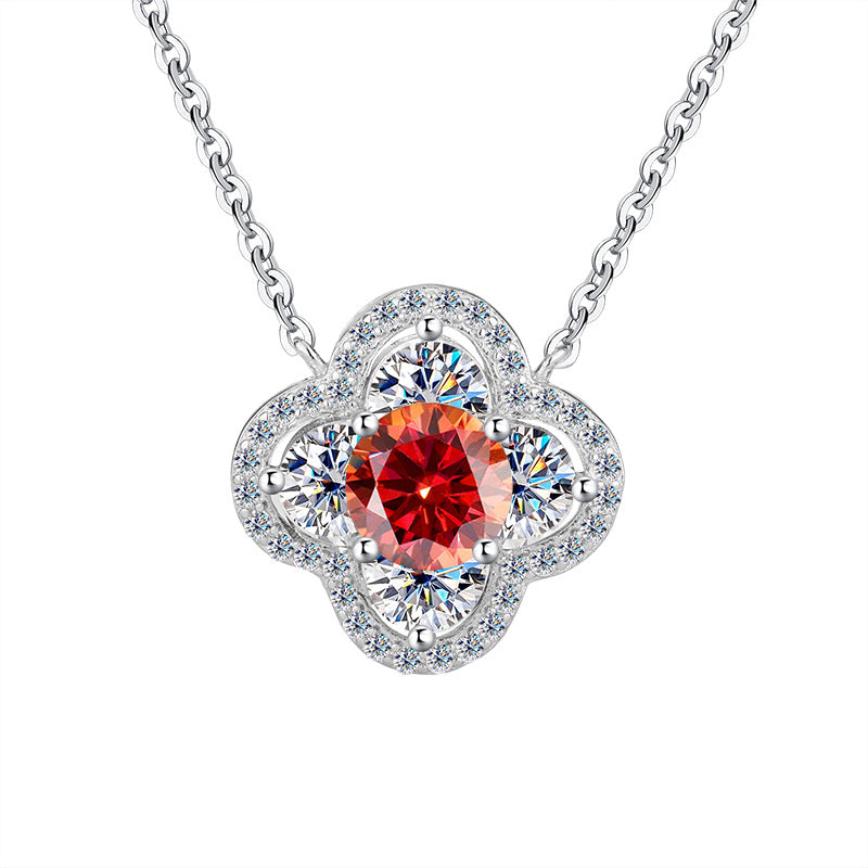 Cross-Border New Products S925Sterling Silver Moissanite Lucky Clover Necklace for Women Moissanite Full Diamond Collarbone Chain Factory Wholesale