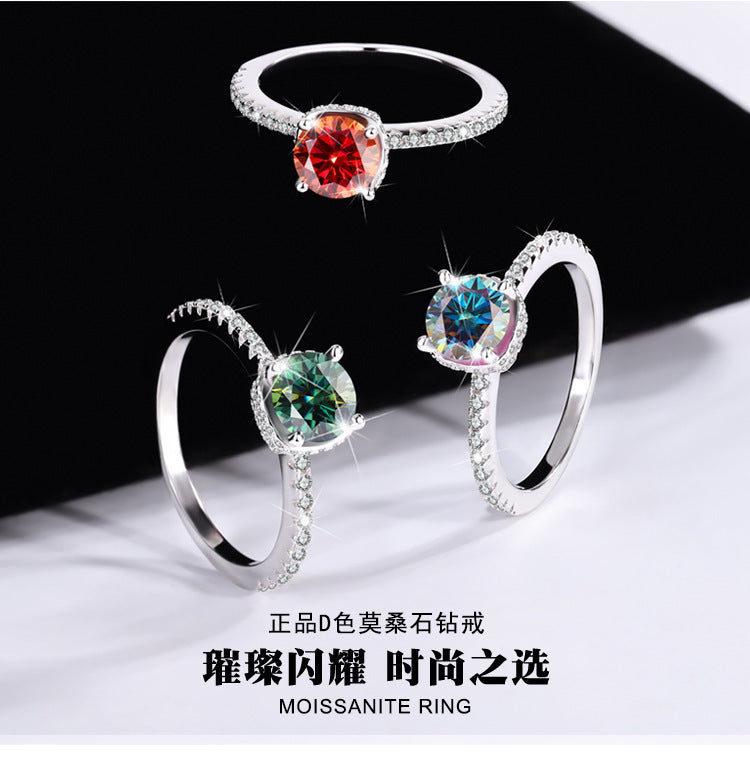 s925Sterling Silver Sunset Color Moissanite Ring for Women, TikTok Popular Fashion Wedding Ring, Live Wholesale