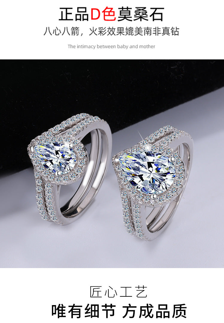 Exclusive for cross-border S925Sterling Silver Moissanite Water Drop Set Ring Luxury Inlaid Ring Women's Set European and American Fashion Stacking Women's Ring