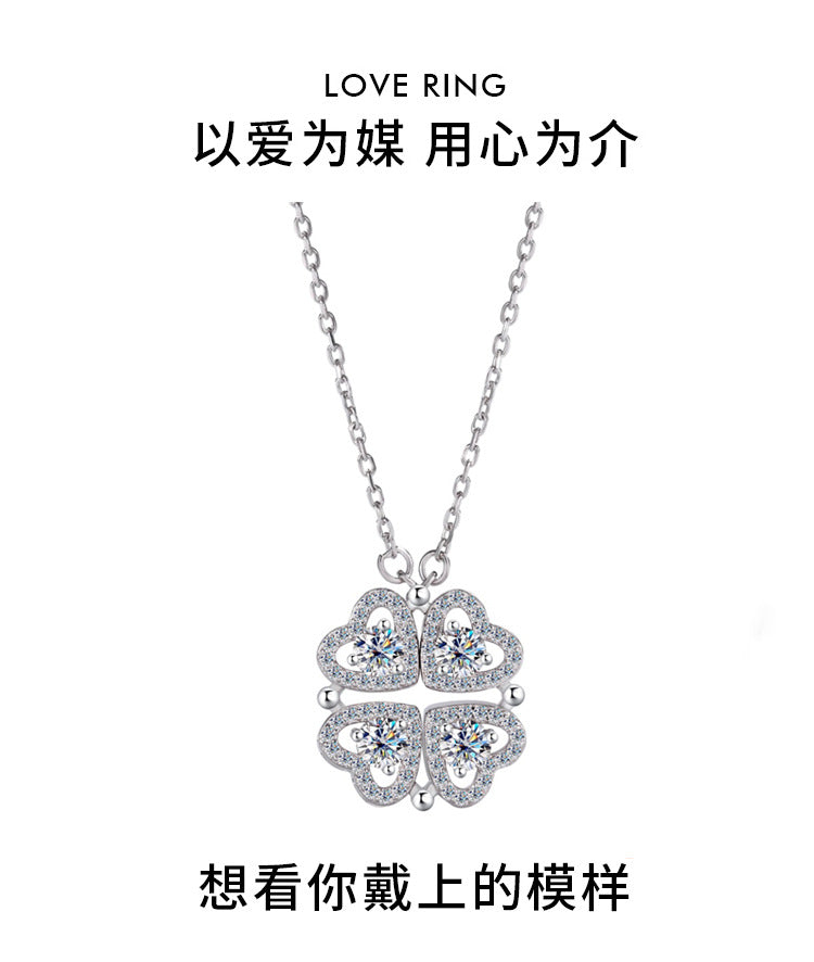 Cross-border Exclusive Pure Silver S925Four-leaf Clover Necklace for Women, Light Luxury Moissanite Diamond Collarbone Chain, Flower-shaped Pendant Wholesale