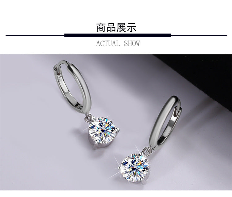 Europe and america cross border S925Sterling Silver Three-Prong Earrings Moissanite Ear Jewelry Classic Simple Hoop Moissanite Stud Earrings Wholesale