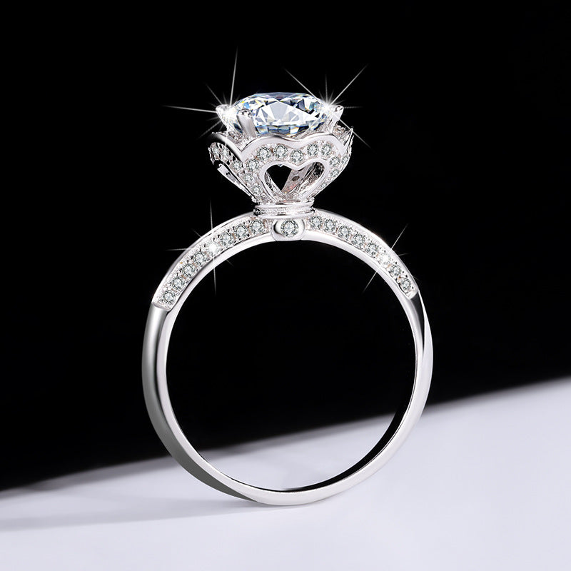 Exclusive for cross-border S925Silver Rose Fountain Colorful Moissanite Ring for Women Pure Silver Platinum Diamond Imitation Diamond Wholesale