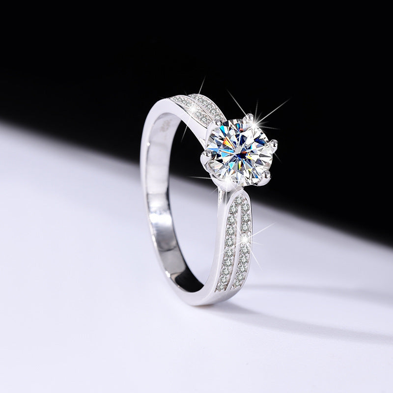 S925Silver Moissanite Starlight Queen Ring Wedding Proposal Pure Silver Ring Six-Prong Diamond Female Factory Brilliant