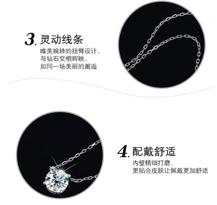 S925Sterling Silver Moissanite Classic Four-Prong Necklace for Women Plated PT 950Moissanite Light Luxury Collarbone Chain Live Streaming Hot Item