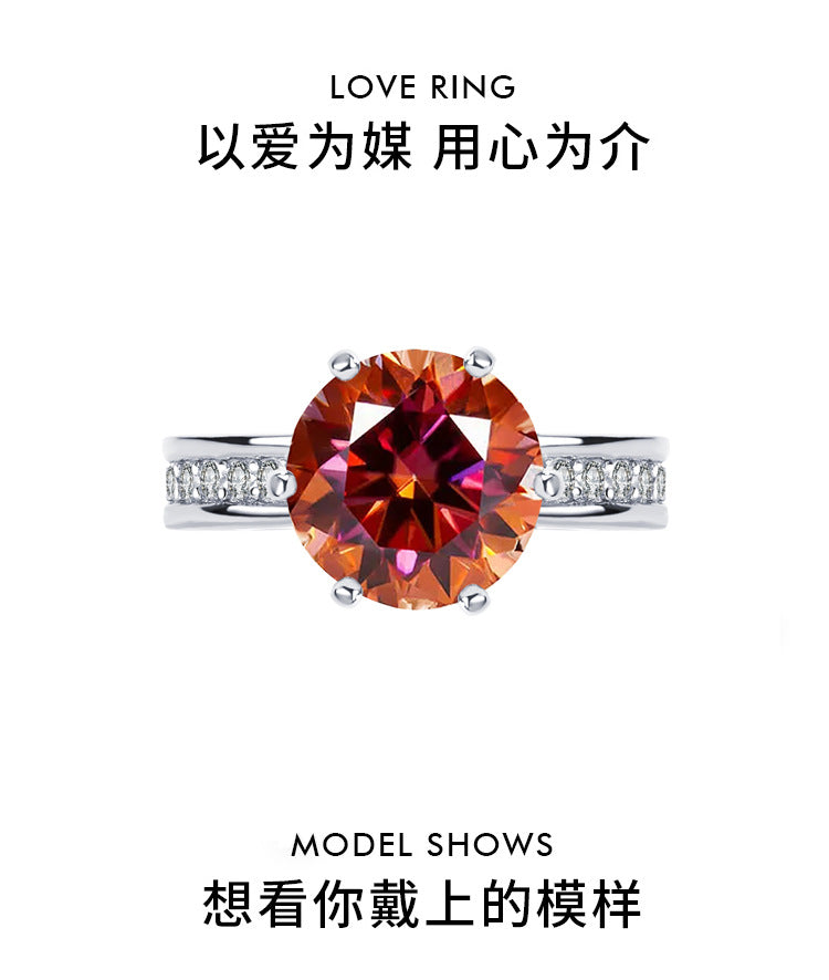 Cross-Border S925Silver Color Moissanite High Crown Queen Female Ring White Gold Diamond Simulation Proposal Wedding Diamond Ring
