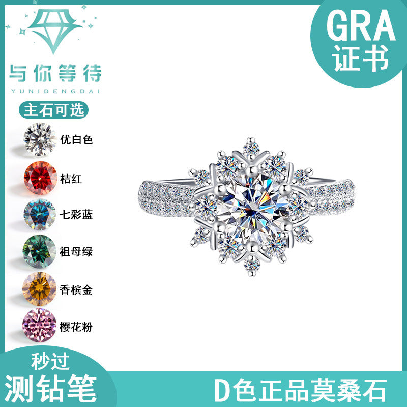 Cross-border new arrival S925Silver Moissanite Princess of First Snow1Carat Ring Female Wedding Gift Diamond Ring Spot Wholesale