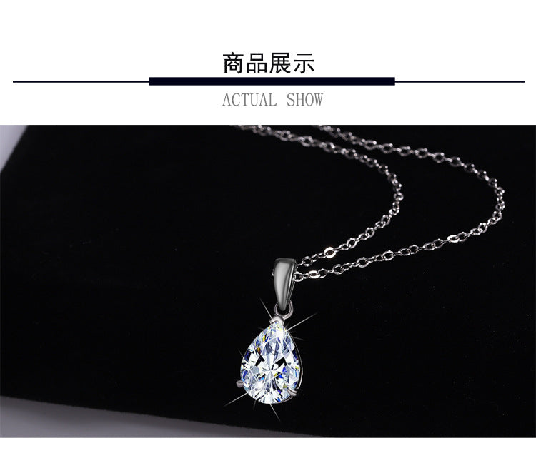 Cross-border hot selling S925Pure Silver Moissanite Pendant Water Drop Necklace for Women Simple Irregular Collarbone Chain Factory Wholesale
