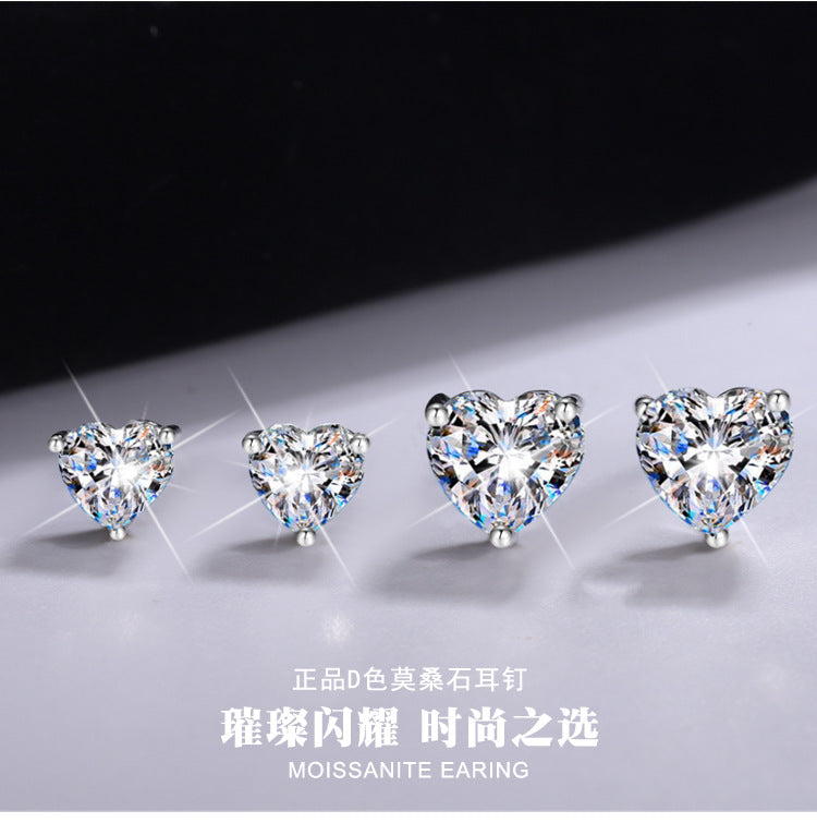 Cross-border hot selling S925Silver Earrings for Women Heart-Shaped Moissanite Simple Earrings Gift for Girlfriend or Best Friend Wholesale from Manufacturer