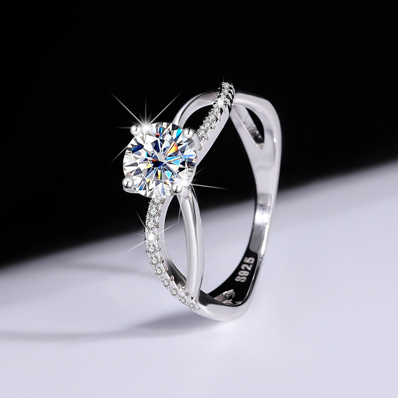Pure Silver Genuine Moissanite Liu Shi Same Style Women's Diamond Ring1Carat Wedding Real Diamond Proposal Ring for Girlfriend