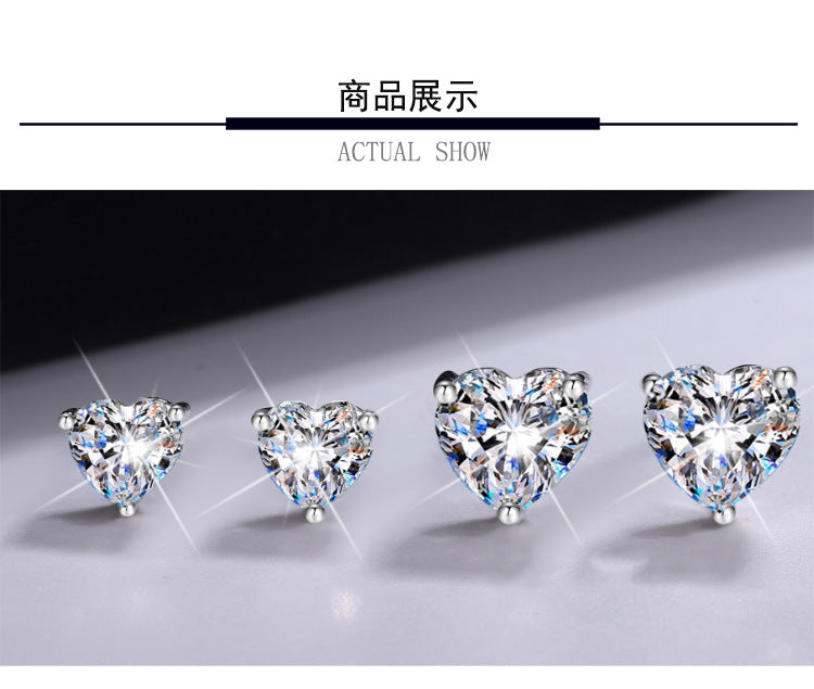 Cross-border hot selling S925Silver Earrings for Women Heart-Shaped Moissanite Simple Earrings Gift for Girlfriend or Best Friend Wholesale from Manufacturer