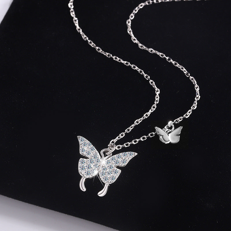 Cross-border hot selling S925Sterling Silver Butterfly Necklace for Women Korean Version Versatile Light Luxury Style Collarbone Chain Personality Fashion Wholesale