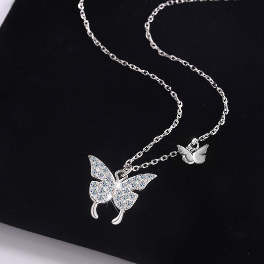 Cross-border hot selling S925Sterling Silver Butterfly Necklace for Women Korean Version Versatile Light Luxury Style Collarbone Chain Personality Fashion Wholesale
