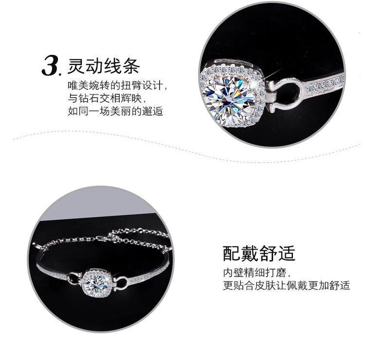 Cross-Border Europe and America S925Pure Silver Luxury Square Bracelet Moissanite Diamond Bangle Fashion High-end Moissanite Bracelet Wholesale