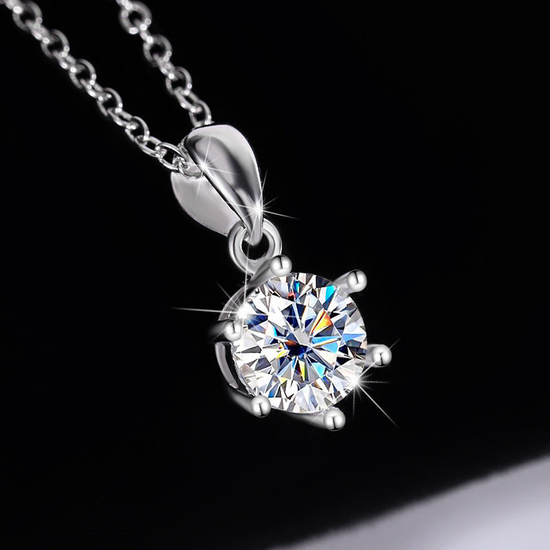 S925Sterling Silver Moissanite Classic Six-Prong Three-Piece Set Women's Ring Necklace Women's Earrings TikTok Live Factory Wholesale