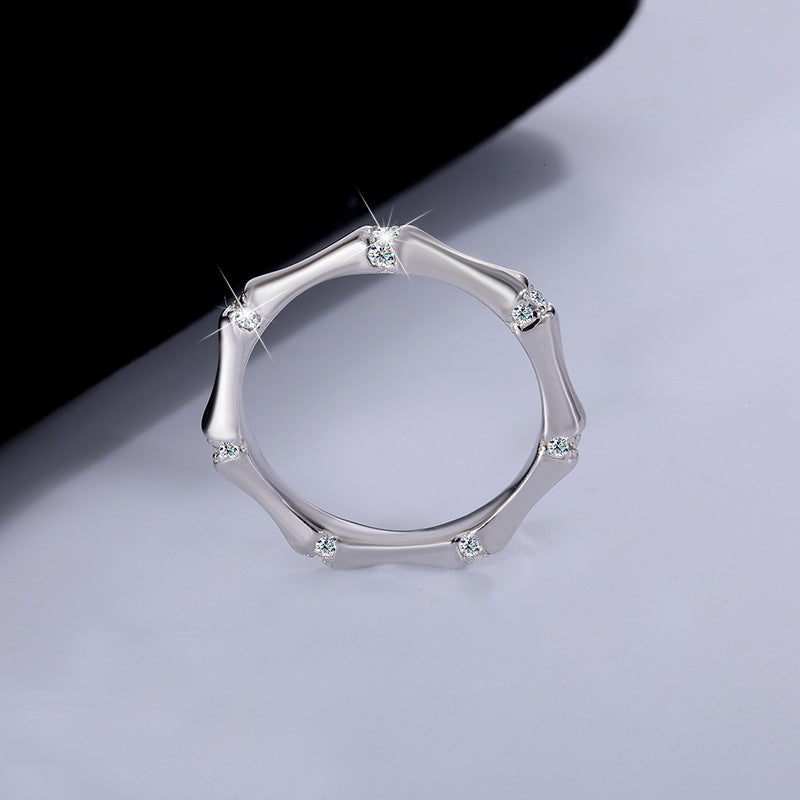 S925Pure Silver French Light Luxury Bamboo Knot Moissanite Ring Simple Fashion Couple Wedding Moissanite Diamond Couple Rings Wholesale