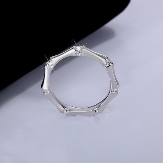 S925Pure Silver French Light Luxury Bamboo Knot Moissanite Ring Simple Fashion Couple Wedding Moissanite Diamond Couple Rings Wholesale