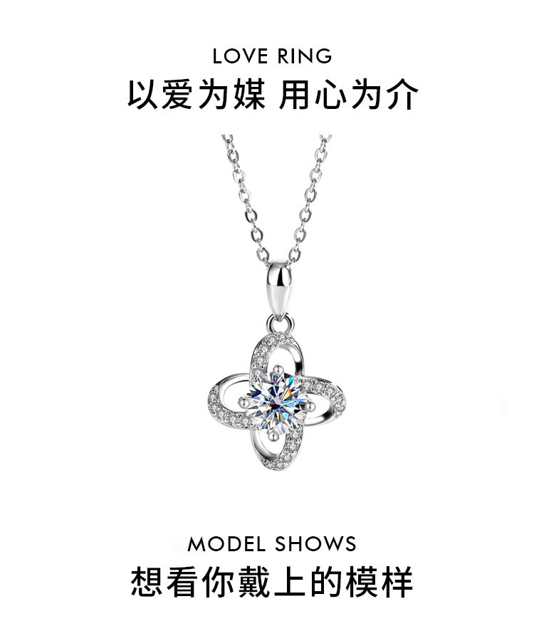 s925Pure Silver Niche Light Luxury Lucky Clover Silver Pendant Moissanite Necklace for Women Classic Fashion Collarbone Chain Wholesale