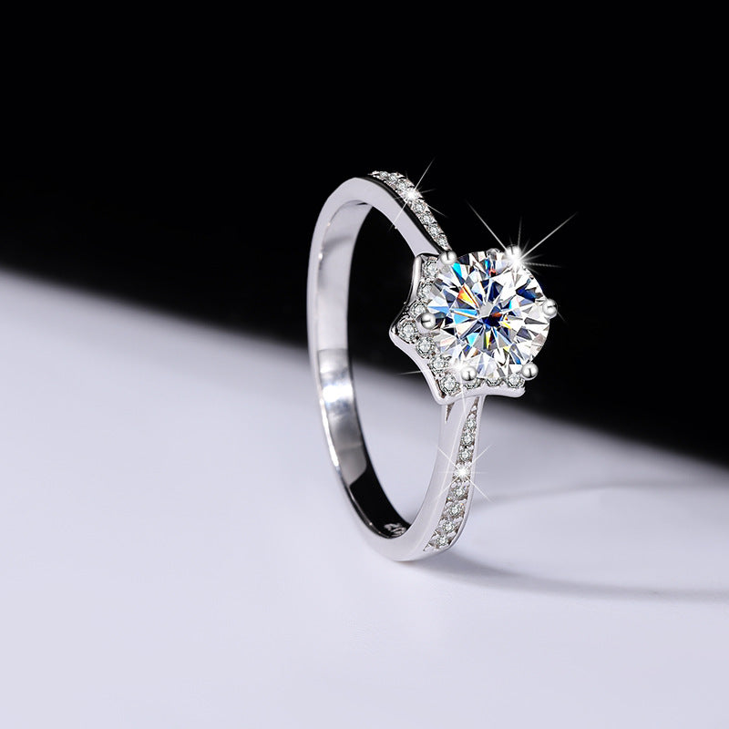 S925Pure Silver Genuine Moissanite Hexagram Diamond Ring for Women Couple Rings Wedding Proposal Birthday Gift for Girlfriend