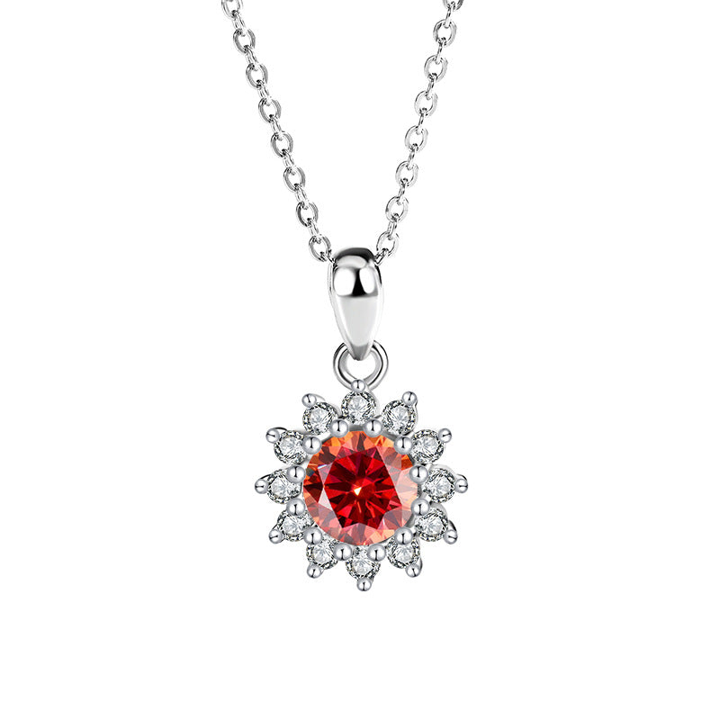 Genuine Moissanite Necklace for Women, Pure Silver Sunflower Diamond Pendant, Women's Light Luxury Versatile Collarbone Chain, Birthday Gift