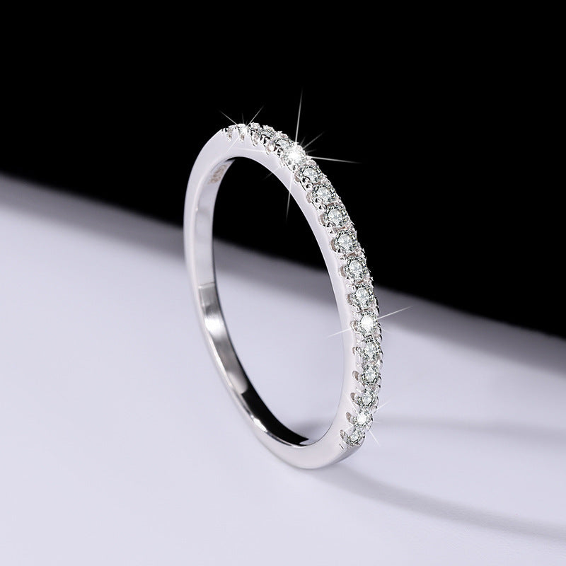 S925Sterling Silver One Row Moissanite Ring for Women, Simple Stackable Tail Ring, Couple Rings Wholesale Direct Sale