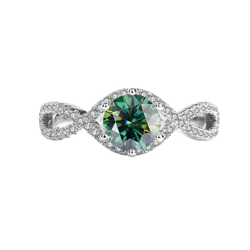 Factory Direct Sale Pure Silver Ring for Women with Moissanite Twist Arm Halo Diamond Ring One Carat Adjustable Women's Live Streaming Source Exquisite