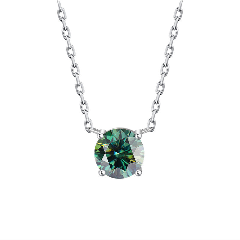 S925Sterling Silver Moissanite Classic Four-Prong Necklace for Women Plated PT 950Moissanite Light Luxury Collarbone Chain Live Streaming Hot Item