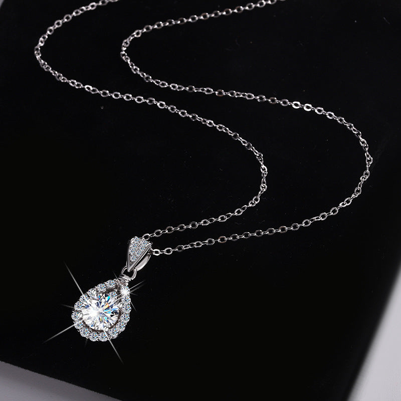 Cross-border hot selling S925Sterling Silver Moissanite Necklace for Women Water Drop Pendant High-end Fashion Versatile Necklace Wholesale