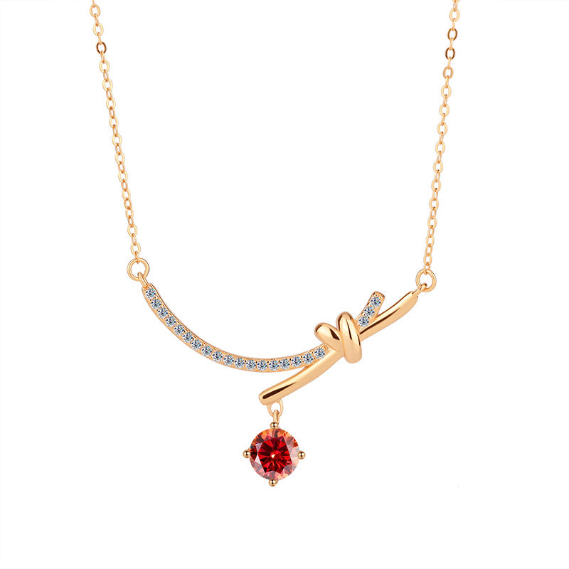 Amazon S925Silver Bowknot Smiley Moissanite Pendant Light Luxury High-end Feel Foreign Trade Collarbone Chain Factory Wholesale
