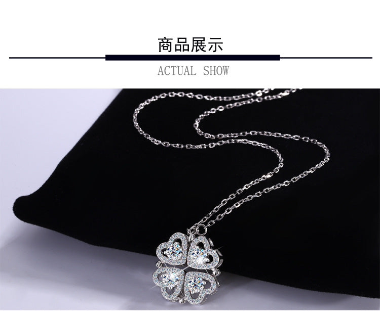 Cross-border Exclusive Pure Silver S925Four-leaf Clover Necklace for Women, Light Luxury Moissanite Diamond Collarbone Chain, Flower-shaped Pendant Wholesale