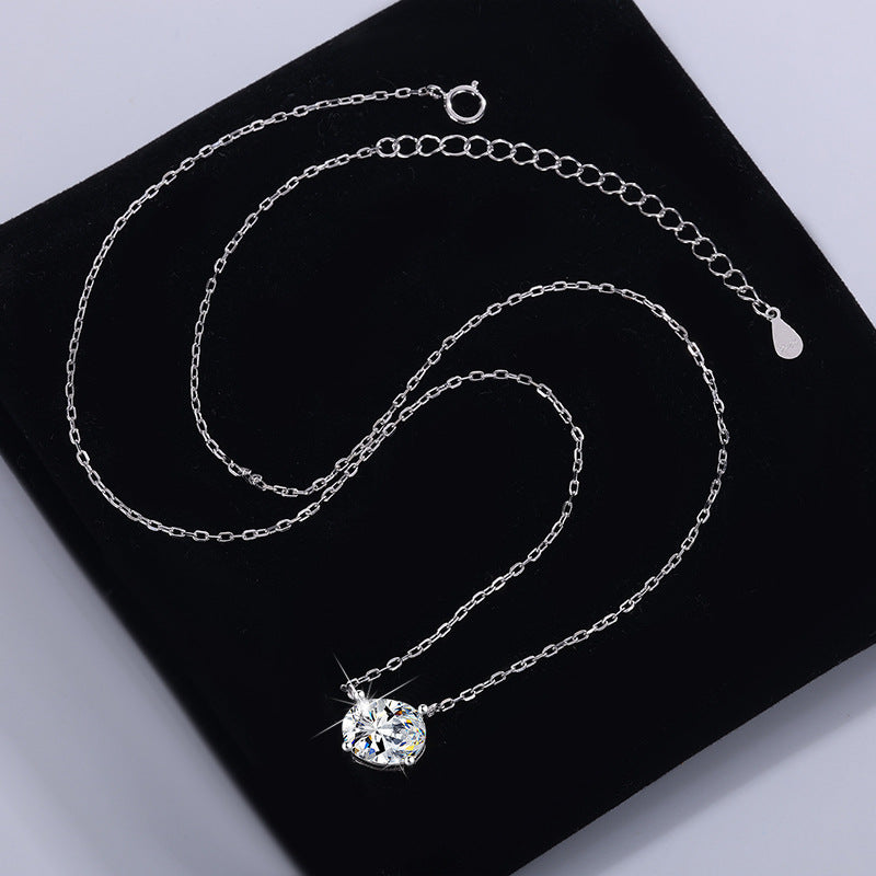Cross-border European and American Hot Sale S925Silver Moissanite Diamond Egg-shaped Pendant Irregular Diamond Simple Oval Necklace Factory Wholesale