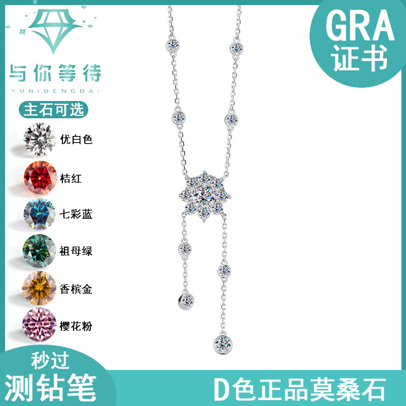 Cross-Border S925Pure Silver Tassel Bubble Rose Necklace for Women, Ultra Luxurious Design, Light Luxury Jewelry, Factory Wholesale