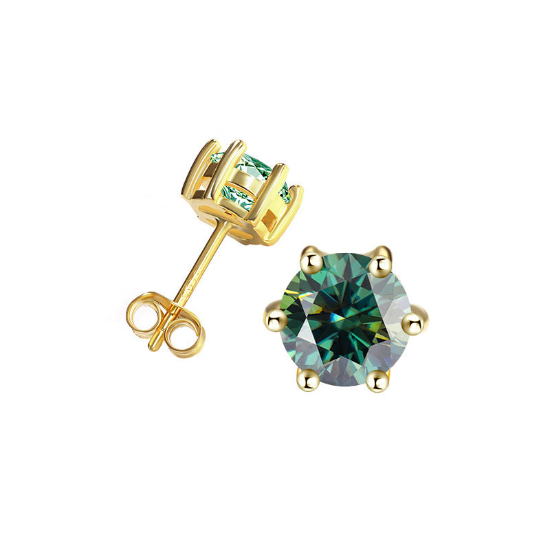Cross-Border925Sterling Silver Gold Plated Moissanite Six-Prong Earrings1Clamosanite Gift Earrings Factory Wholesale