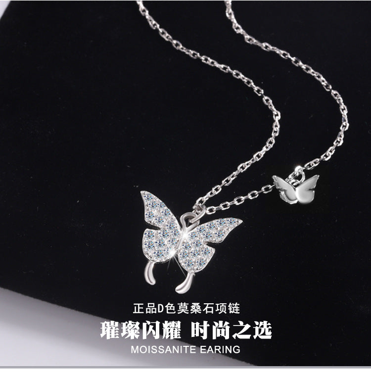 Cross-border hot selling S925Sterling Silver Butterfly Necklace for Women Korean Version Versatile Light Luxury Style Collarbone Chain Personality Fashion Wholesale