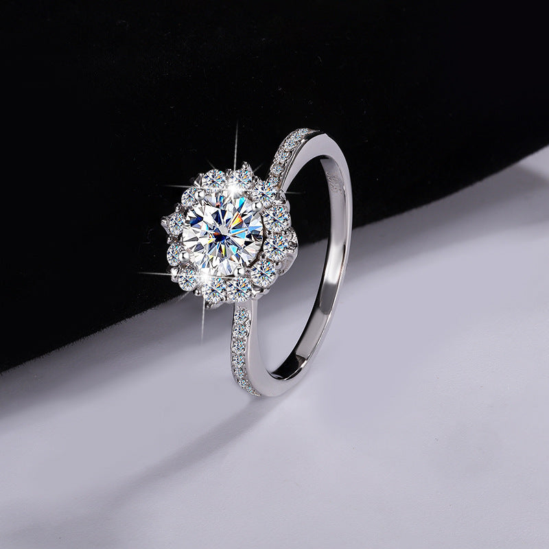 S925Silver Moissanite Galaxy Diamond Ring for Women, Platinum Plated, Proposal, Wedding, Princess, Radiant Star Diamond Ring Wholesale