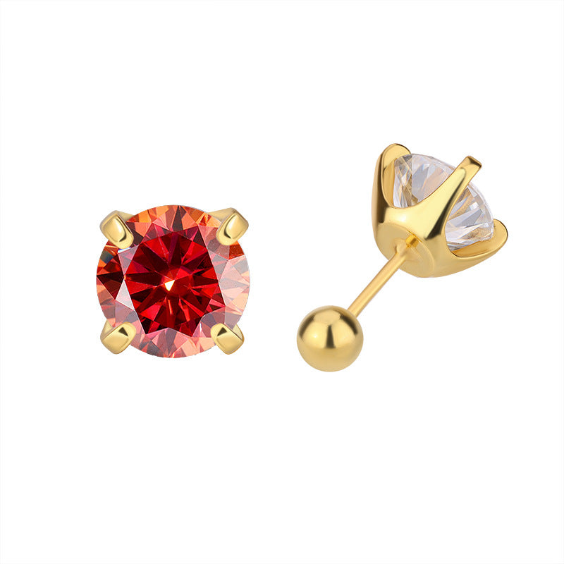 Cross-Border925Silver Moissanite Earrings Four Prong Screw Earrings 50Points1Carat 2Carat Fashion Simple Earrings