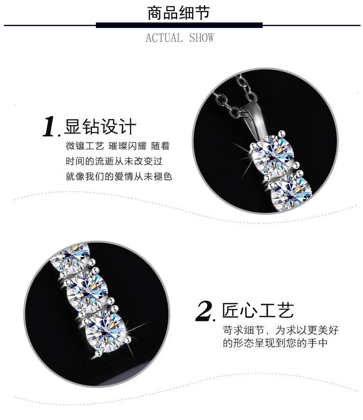S925Silver D Moissanite Full Diamond Necklace for Women, Light Luxury Simple Korean Style Collarbone Chain1.5Cz diamond wholesale