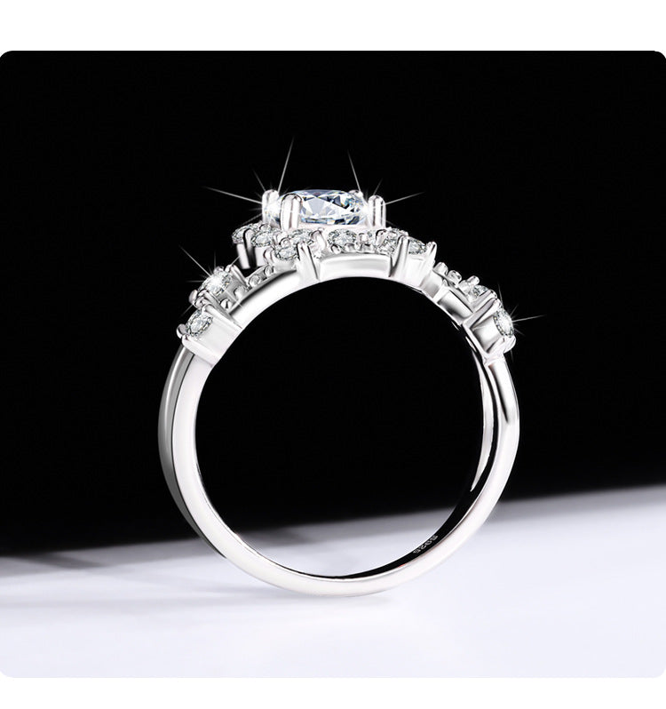 Radiant as a Star1Clamoissanite Ring for Women, Pure Silver, White Gold, Niche Design, Simulated Diamond, Wedding Diamond Ring