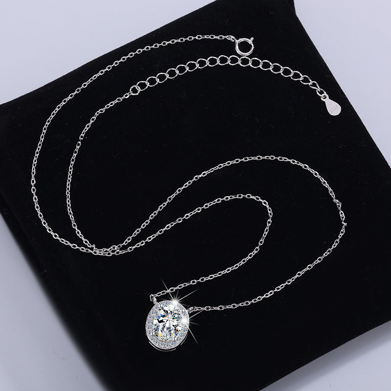 S925Sterling Silver Moissanite Egg-Shaped Necklace Pigeon Egg Collarbone Chain Full Diamond Versatile Oval Women's Pendant Factory Wholesale