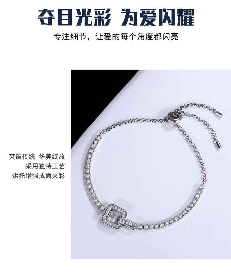 New Hot Selling Square Buckle Moissanite Bracelet for Women925Pure Silver Light Luxury Elegant Women's Style TikTok Kuaishou Live Wholesale