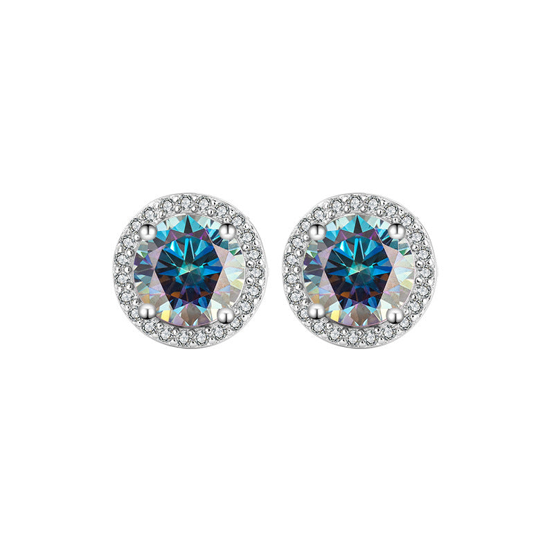 s925Pure Silver Genuine Moissanite Round Stud Earrings Elegant Simple Moissanite Gift Ear Jewelry Live Streaming Source