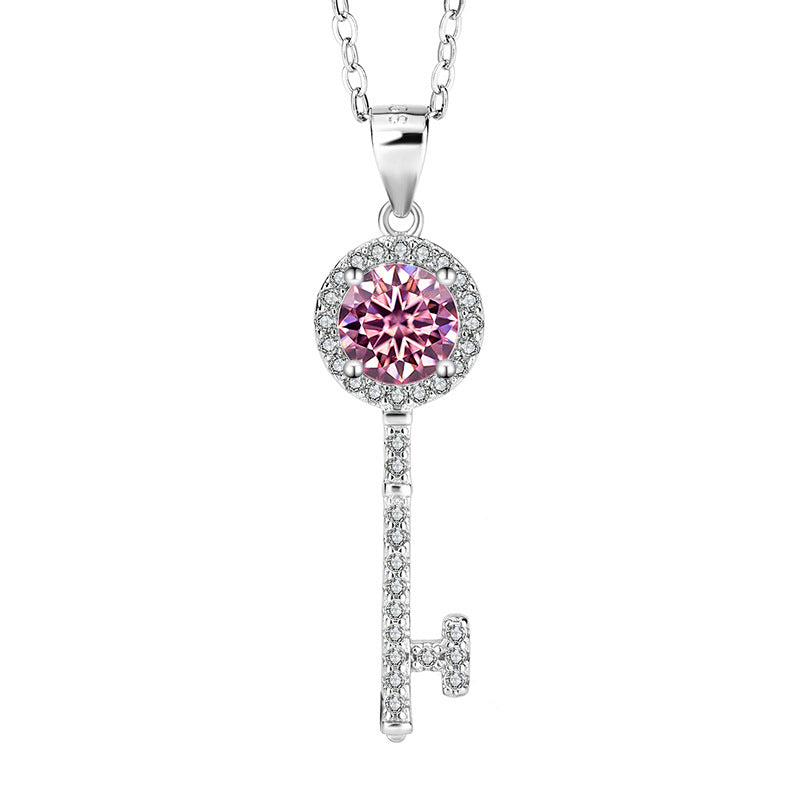 s925Sterling Silver Key Necklace Silver Pendant Moissanite Women's Classic Fashion Collarbone Chain In Stock Wholesale Jewelry