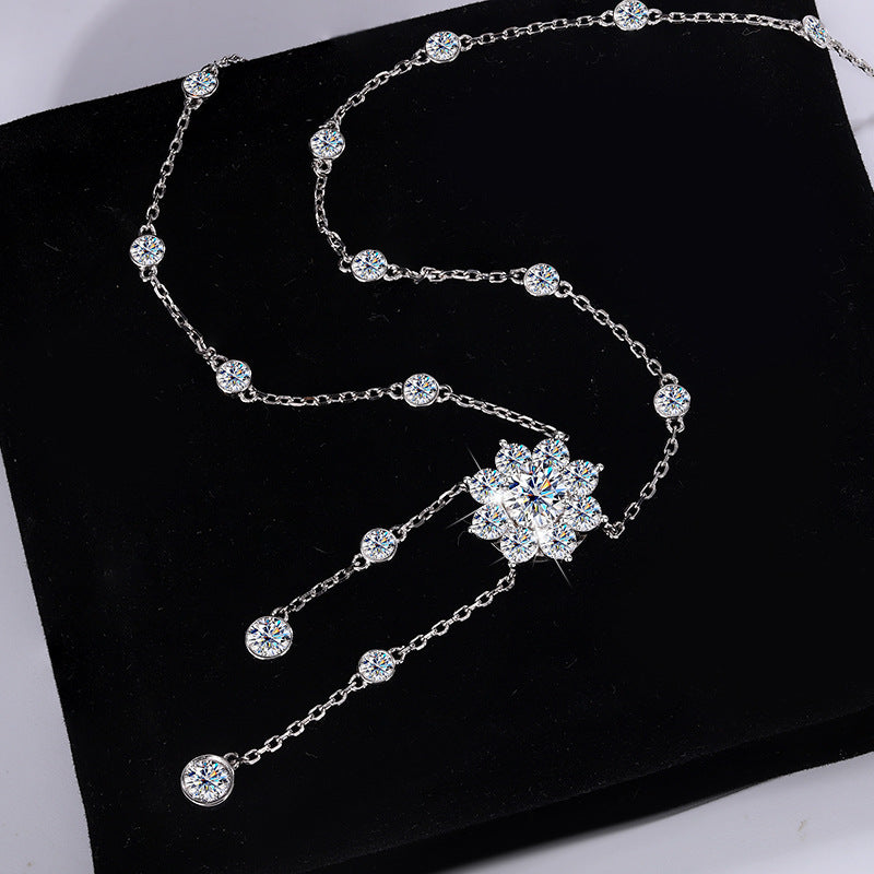 Cross-Border S925Pure Silver Tassel Bubble Rose Necklace for Women, Ultra Luxurious Design, Light Luxury Jewelry, Factory Wholesale